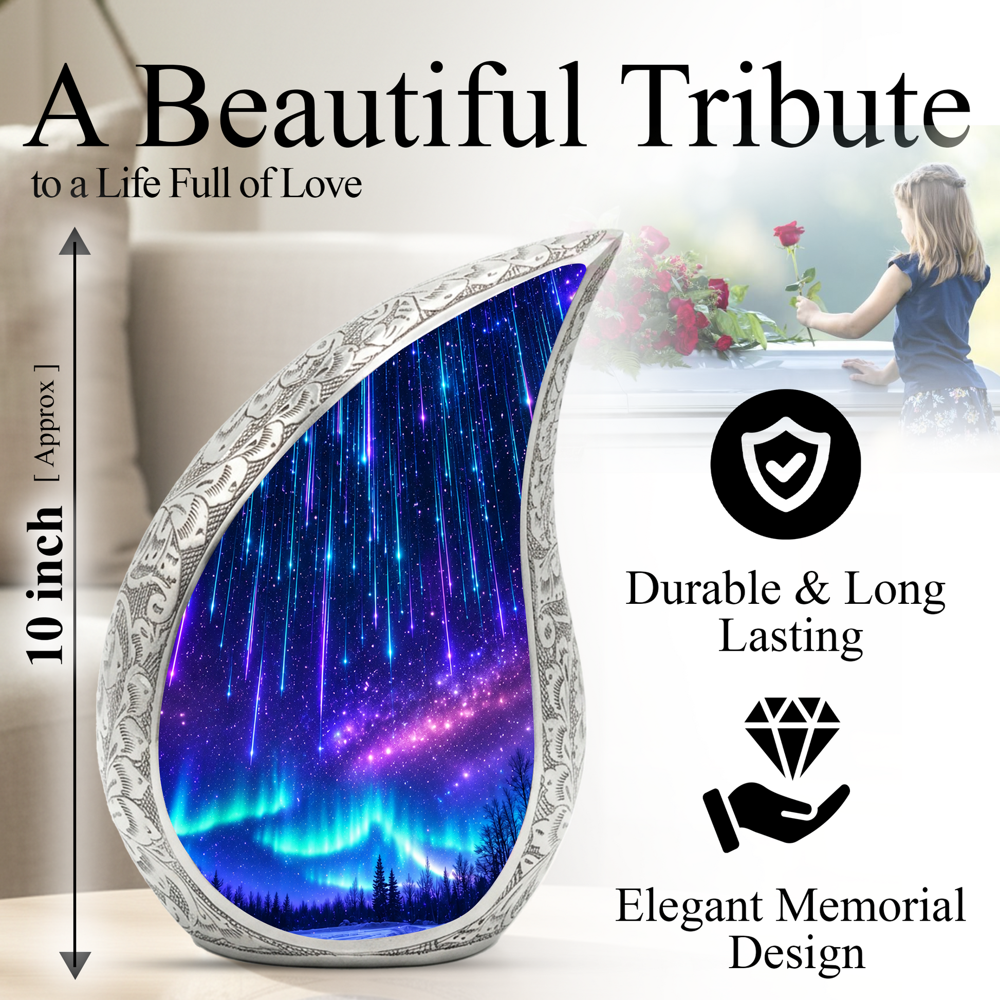 Aurora Borealis Cremation Urn – Elegant Memorial Urn for Human Ashes
