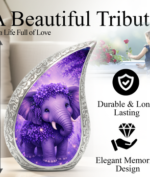 Purple Elephant Funeral Urn for Women | Memorial Ashes Urn