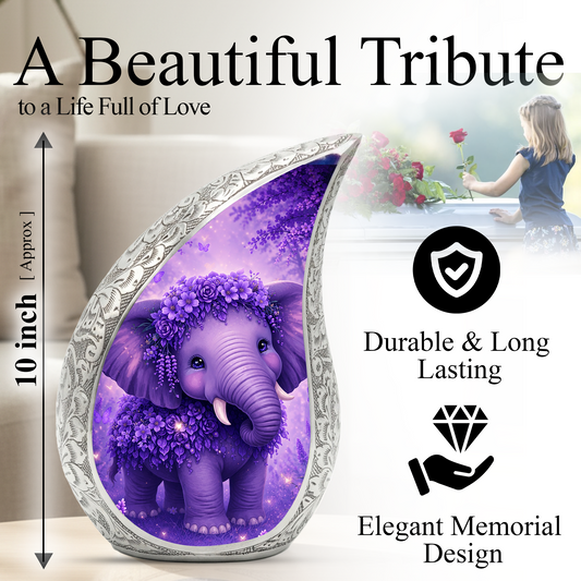 Purple Elephant Funeral Urn for Women | Memorial Ashes Urn