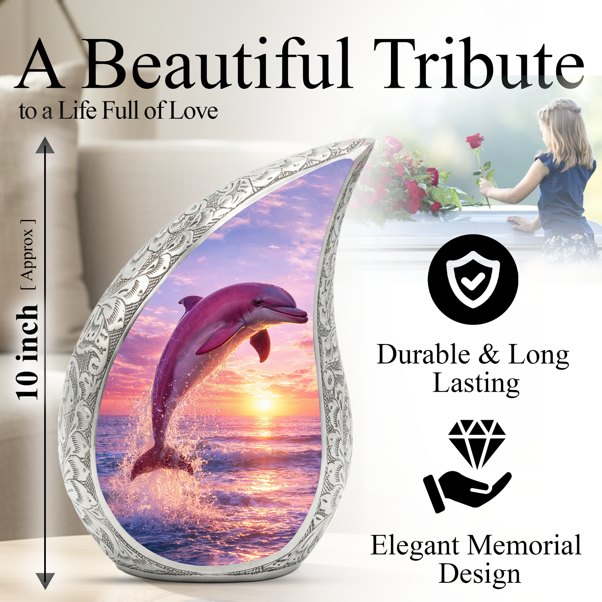 Pink Dolphin Cremation Urn for Women | Beautiful Ashes Urn