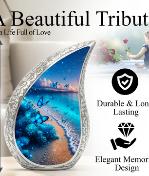 Moonlit Blue Butterfly Memorial Urn – Beach Urn for Human Ashes
