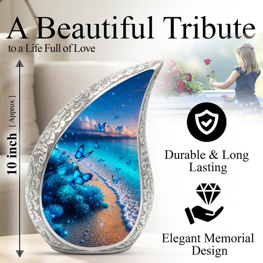 Moonlit Blue Butterfly Memorial Urn – Beach Urn for Human Ashes