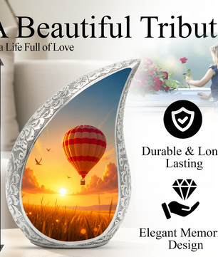 Hot Air Balloon Memorial Urn For Ashes – Sunset Sky Cremation Urn For Men & Women