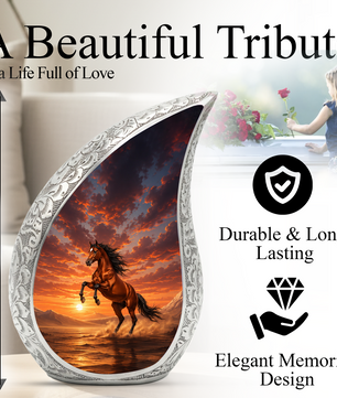 Running Horse Memorial Urn For Ashes – Sunset Stallion Cremation Urn For Men & Women