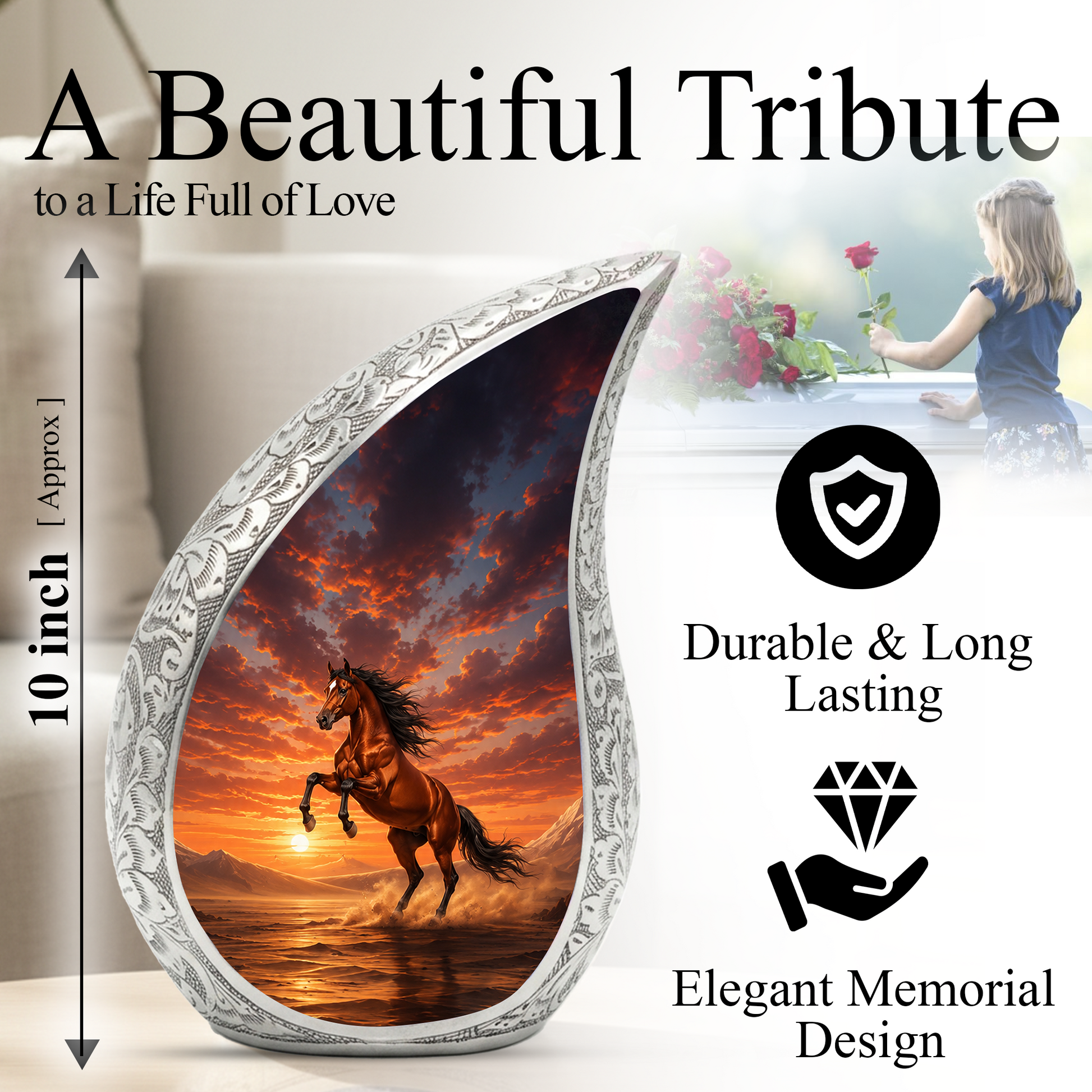Running Horse Memorial Urn For Ashes – Sunset Stallion Cremation Urn For Men & Women