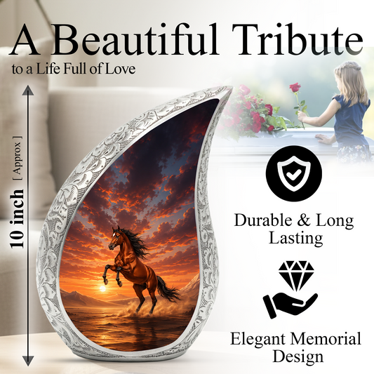 Running Horse Memorial Urn For Ashes – Sunset Stallion Cremation Urn For Men & Women