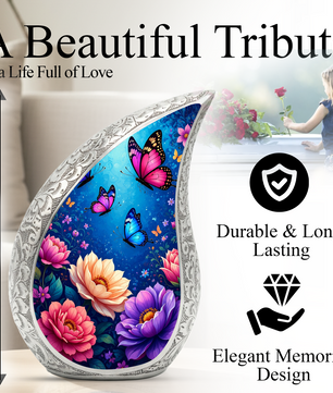 Colorful Butterfly Garden Memorial Urn – Elegant Floral Urn for Human Ashes