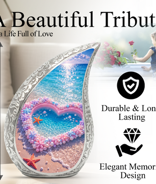 Ocean Heart Urn for Burial – Decorative Container for Cremated Remains