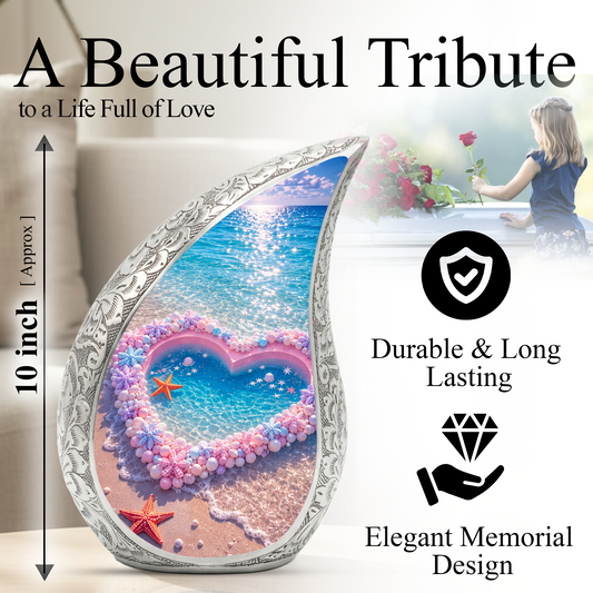 Ocean Heart Urn for Burial – Decorative Container for Cremated Remains