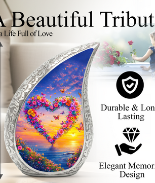 Butterfly Floral Heart Memorial Urn | Urn for Female Ashes