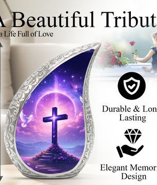 Purple Cross Christian Cremation Urn | Adult Ashes Urn