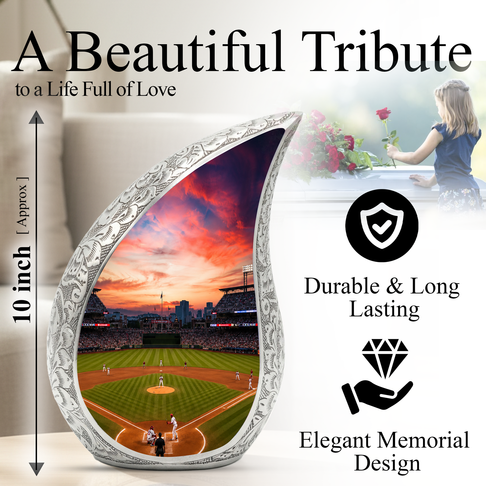 Baseball Stadium Memorial Urn For Ashes – Sunset Baseball Cremation Urn For Men