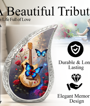Butterfly & Red Roses Cremation Urn | Floral Memorial Urn