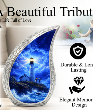 Blue Lighthouse Cremation Urn for Adults | Funeral Ashes Urn