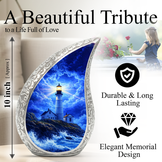 Blue Lighthouse Cremation Urn for Adults | Funeral Ashes Urn