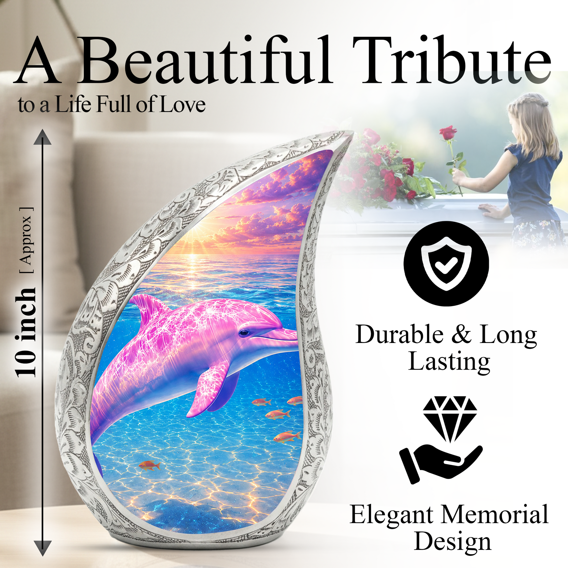 Pink Dolphin Cremation Urn for Adult Woman Ashes - Funeral Ashes Urn for Adults