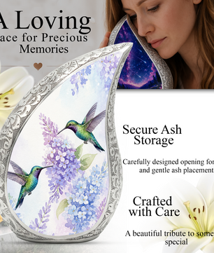 Hummingbird Floral Memorial Urn For Ashes – Elegant Aluminum Cremation Urn