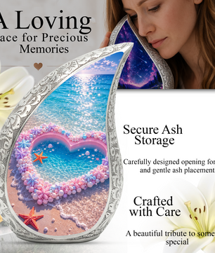 Ocean Heart Urn for Burial – Decorative Container for Cremated Remains