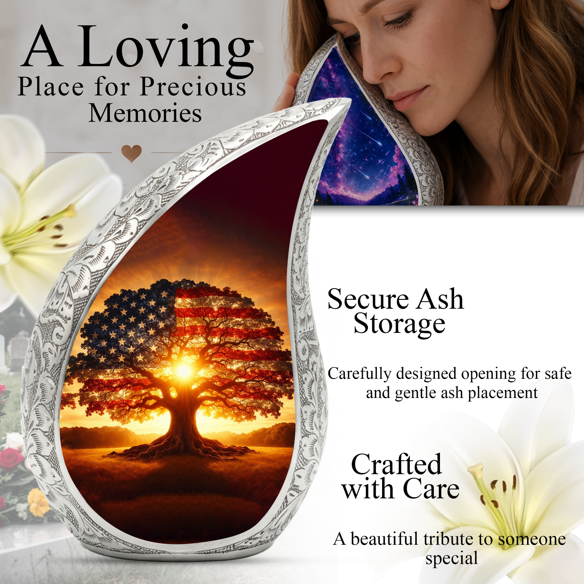 American Flag Patriotic Urn for Ashes | Memorial Funeral Urn