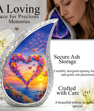 Butterfly Floral Heart Memorial Urn | Urn for Female Ashes