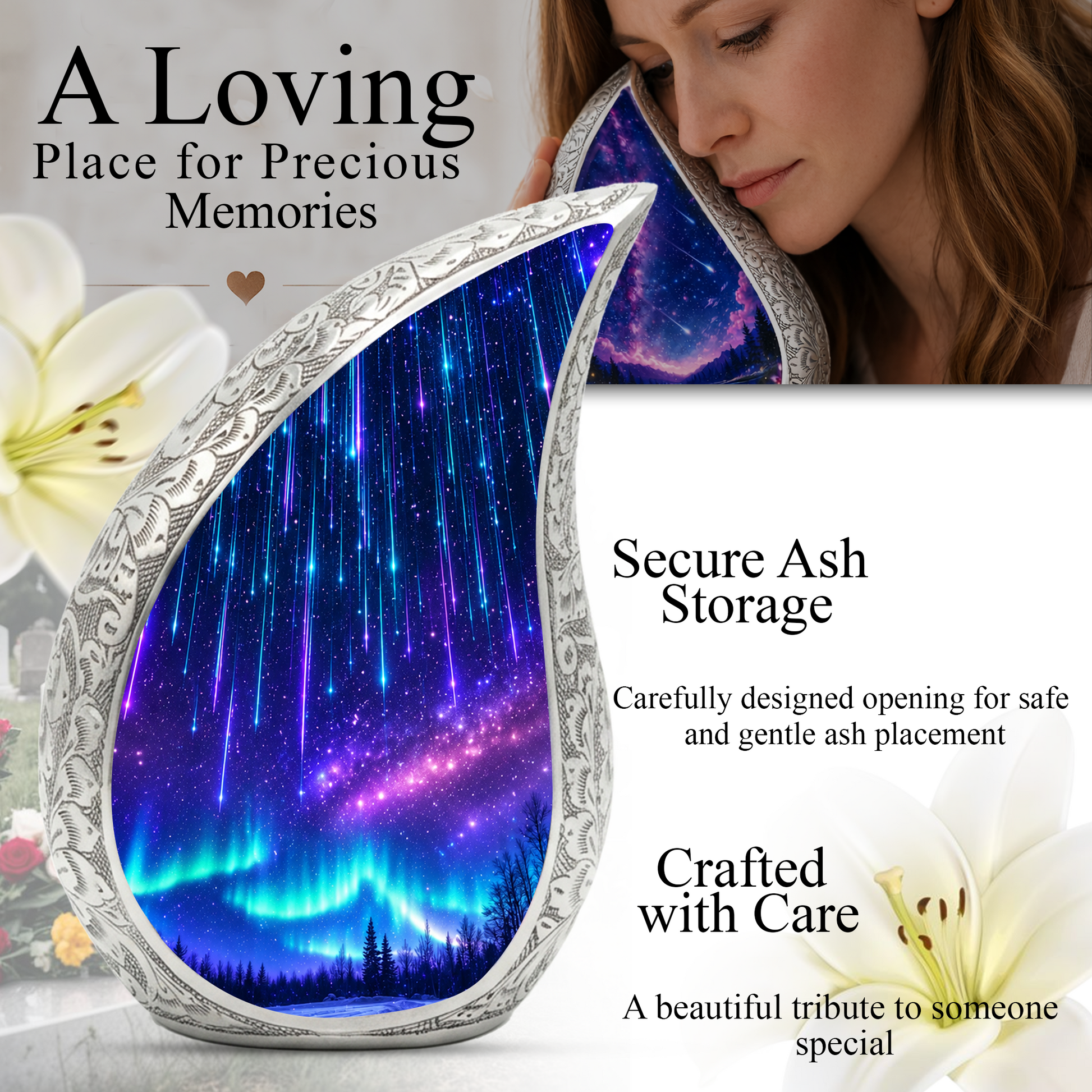 Aurora Borealis Cremation Urn – Elegant Memorial Urn for Human Ashes