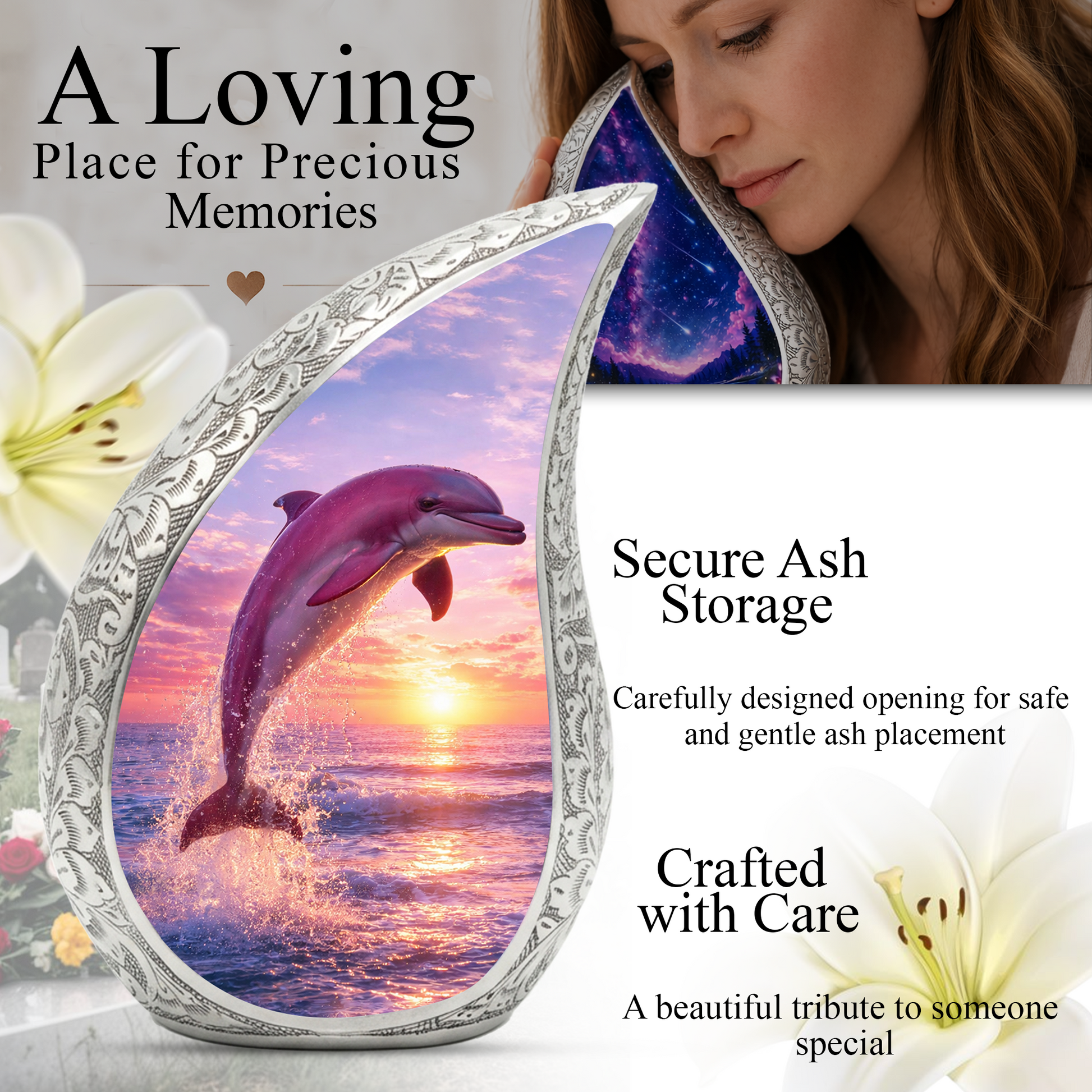 Pink Dolphin Cremation Urn for Women | Beautiful Ashes Urn