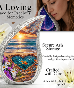 Ocean Sunset Heart Cremation Urn | Memorial Urn for Ashes