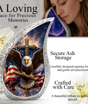 Bald Eagle Christian Urn – Patriotic Ashes Container for Adults