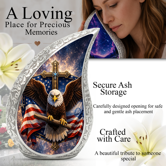 Bald Eagle Christian Urn – Patriotic Ashes Container for Adults