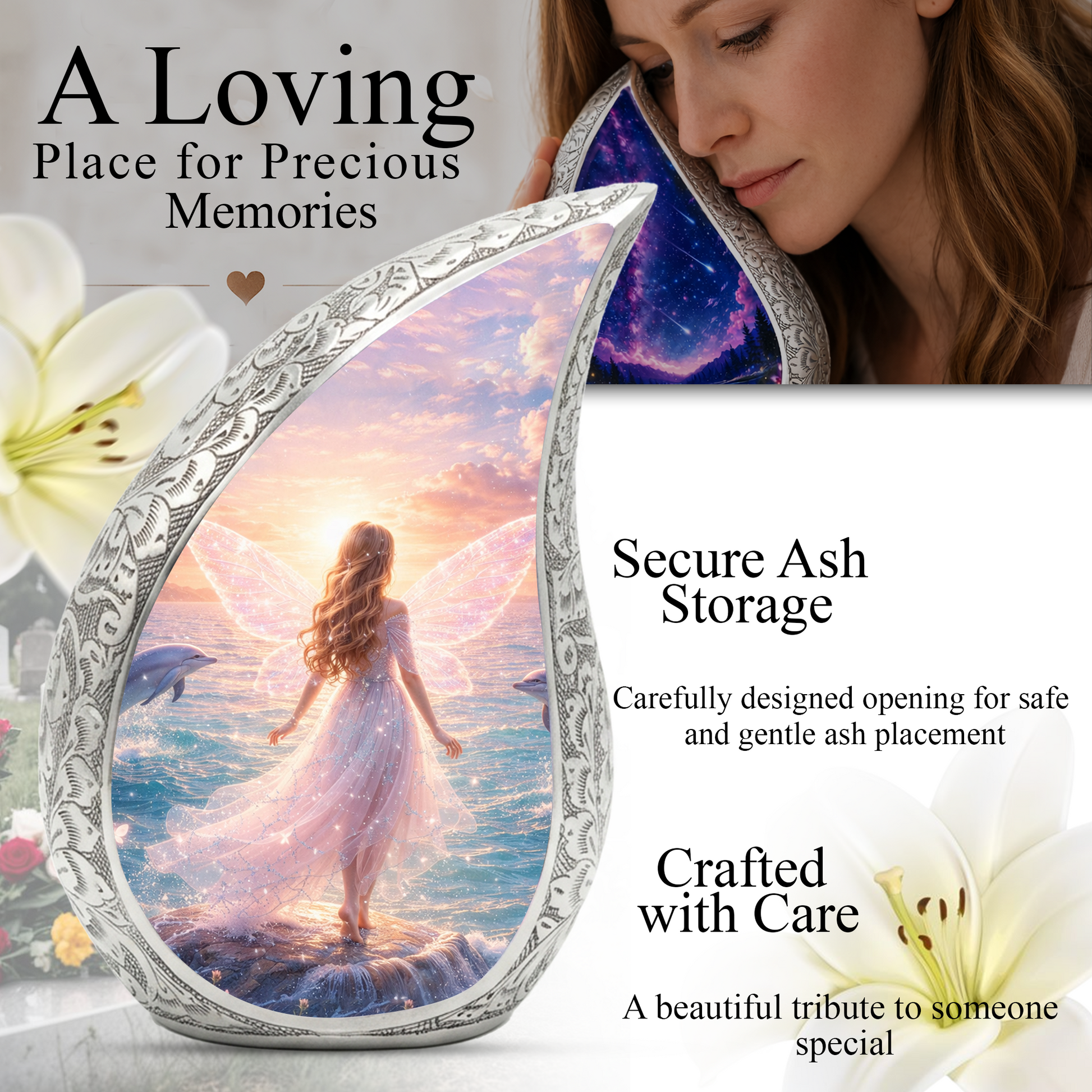 Fairy & Dolphin Cremation Urn for Women | Adult Ashes Urn