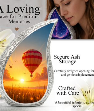 Hot Air Balloon Memorial Urn For Ashes – Sunset Sky Cremation Urn For Men & Women