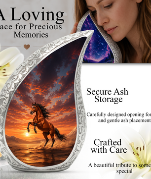 Running Horse Memorial Urn For Ashes – Sunset Stallion Cremation Urn For Men & Women