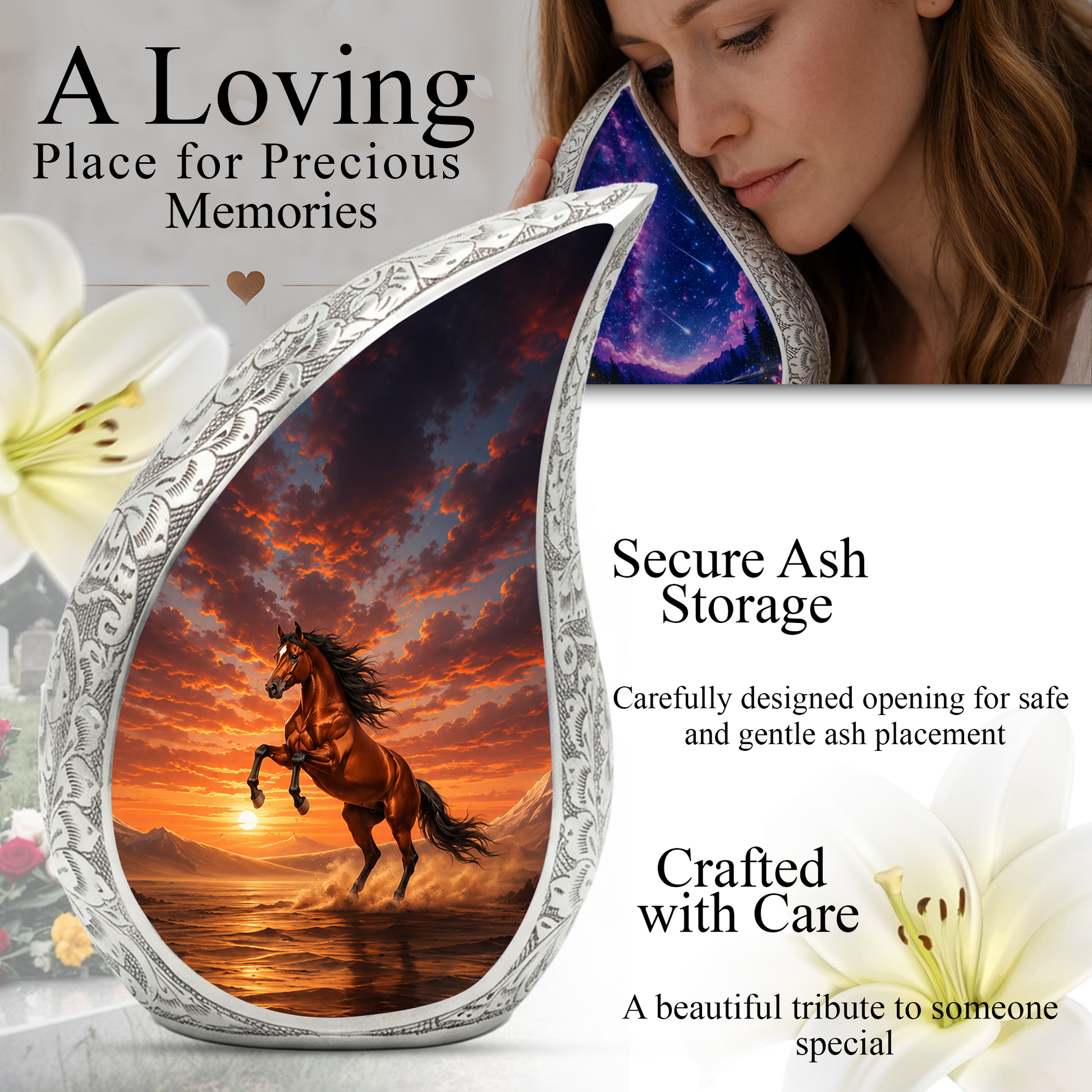 Running Horse Memorial Urn For Ashes – Sunset Stallion Cremation Urn For Men & Women