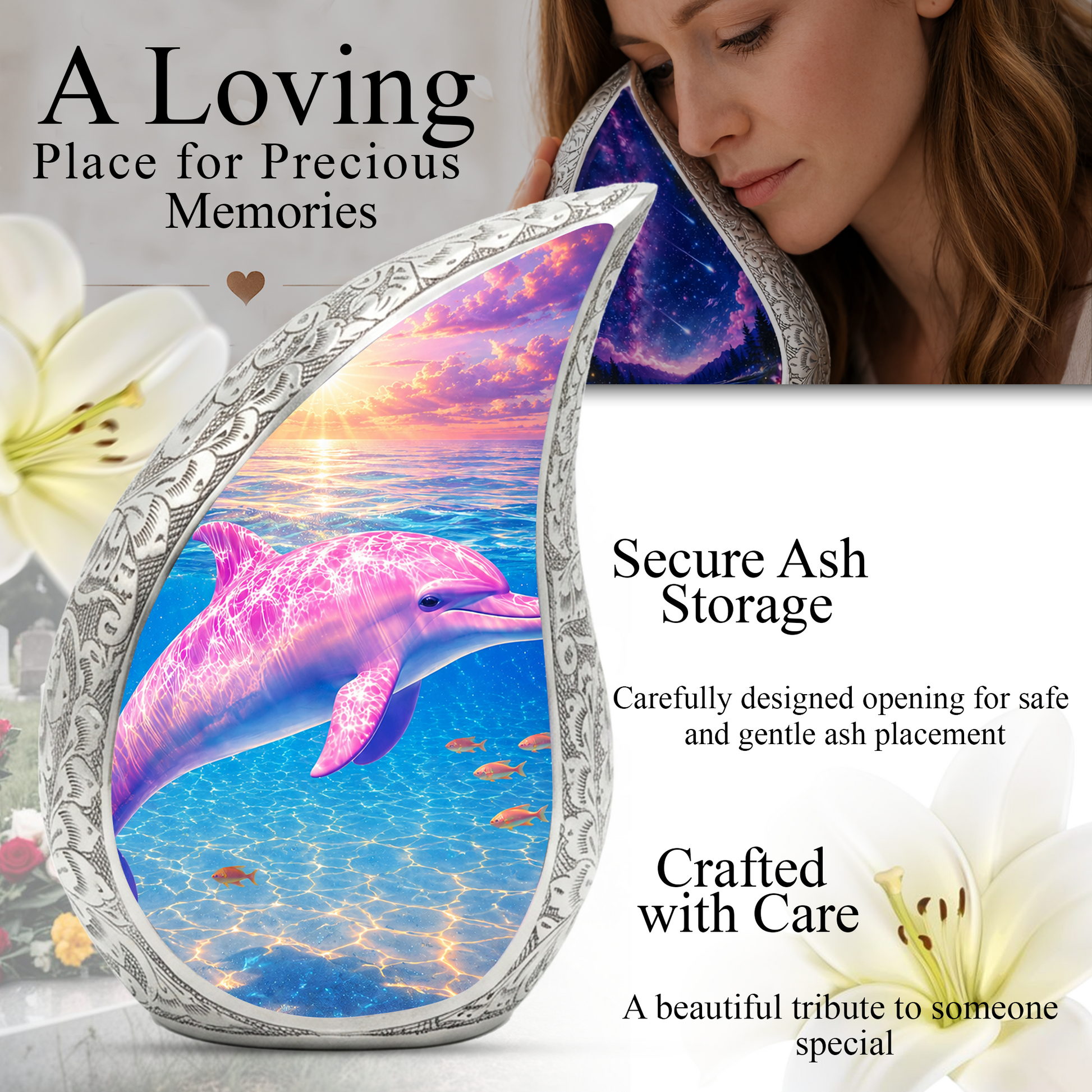 Pink Dolphin Cremation Urn for Adult Woman Ashes - Funeral Ashes Urn for Adults