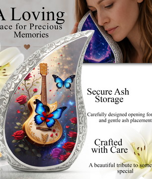 Butterfly & Red Roses Cremation Urn | Floral Memorial Urn