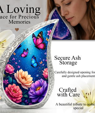 Colorful Butterfly Garden Memorial Urn – Elegant Floral Urn for Human Ashes