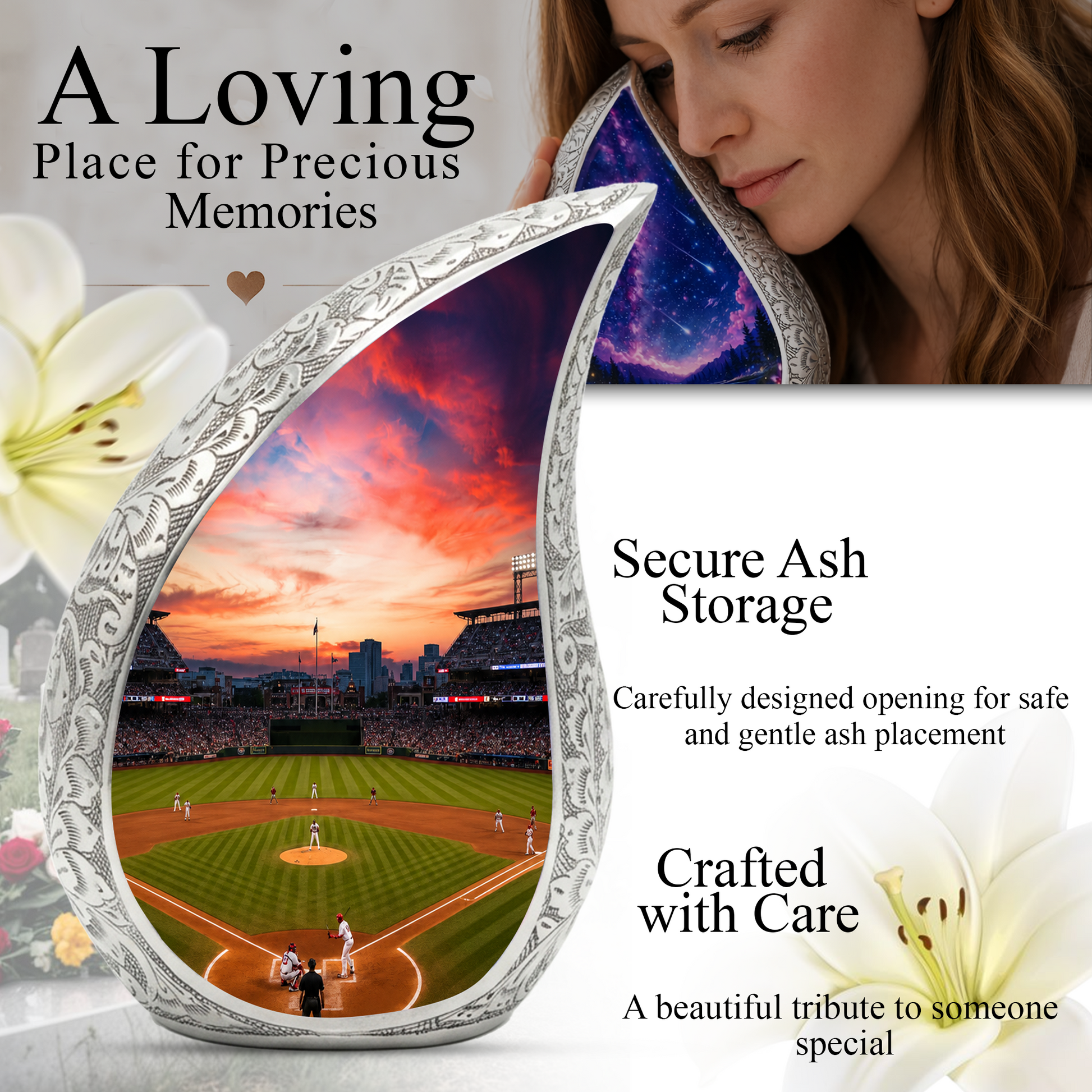 Baseball Stadium Memorial Urn For Ashes – Sunset Baseball Cremation Urn For Men