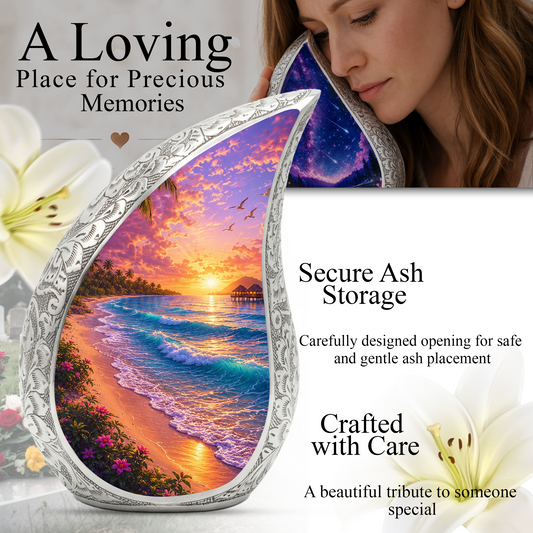 Beach Paradise Adult Cremation Urn – Decorative Ashes Container for Loved Ones