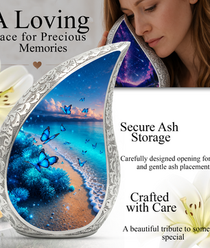 Moonlit Blue Butterfly Memorial Urn – Beach Urn for Human Ashes