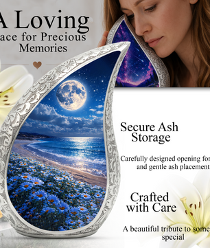 Moonlight Beach Floral Cremation Urn | Funeral Urn for Ashes