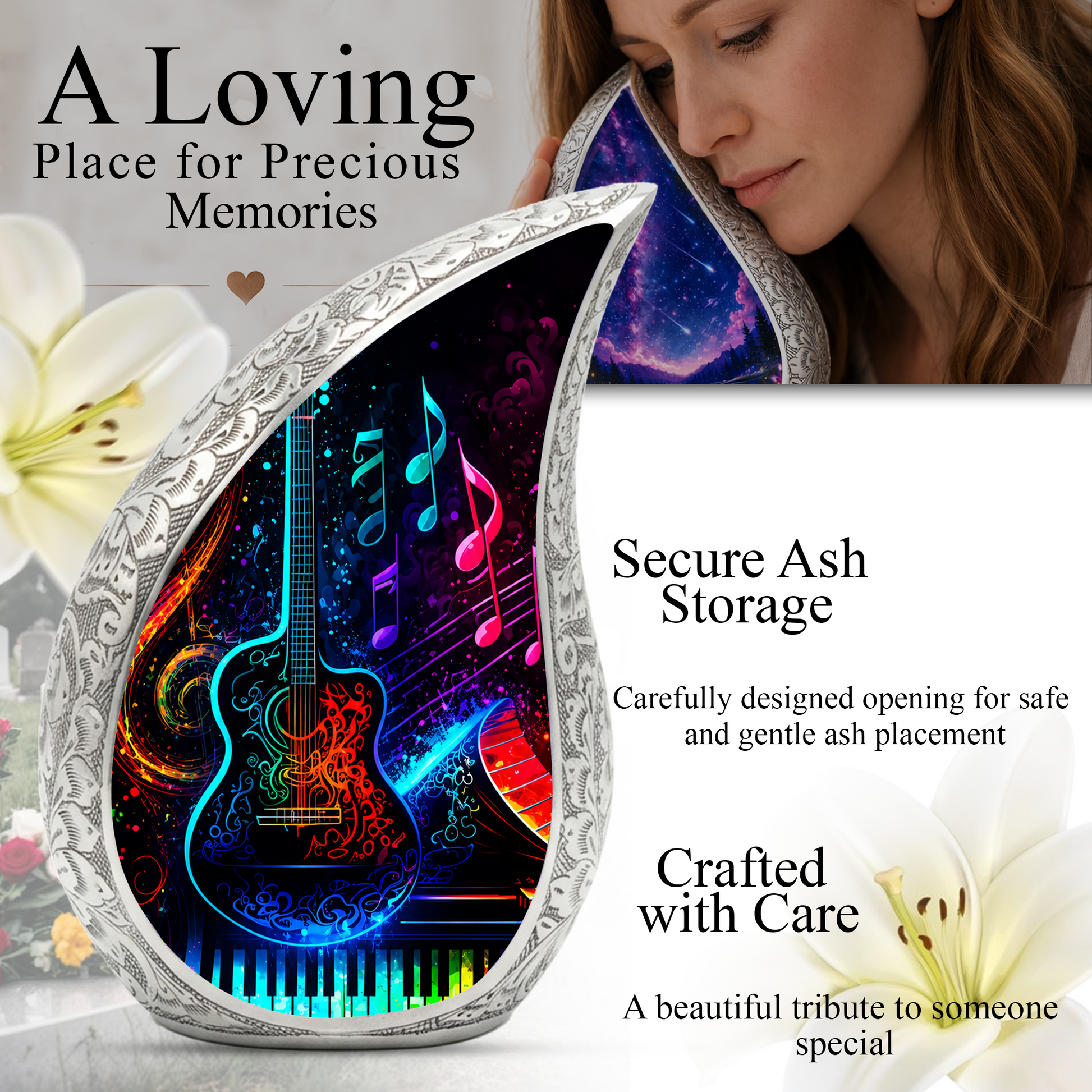 Guitar & Piano themed Urn for Ashes – Cremation Urn for Men And Women