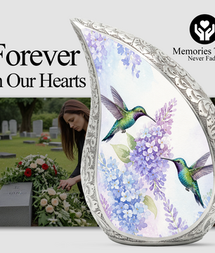 Hummingbird Floral Memorial Urn For Ashes – Elegant Aluminum Cremation Urn