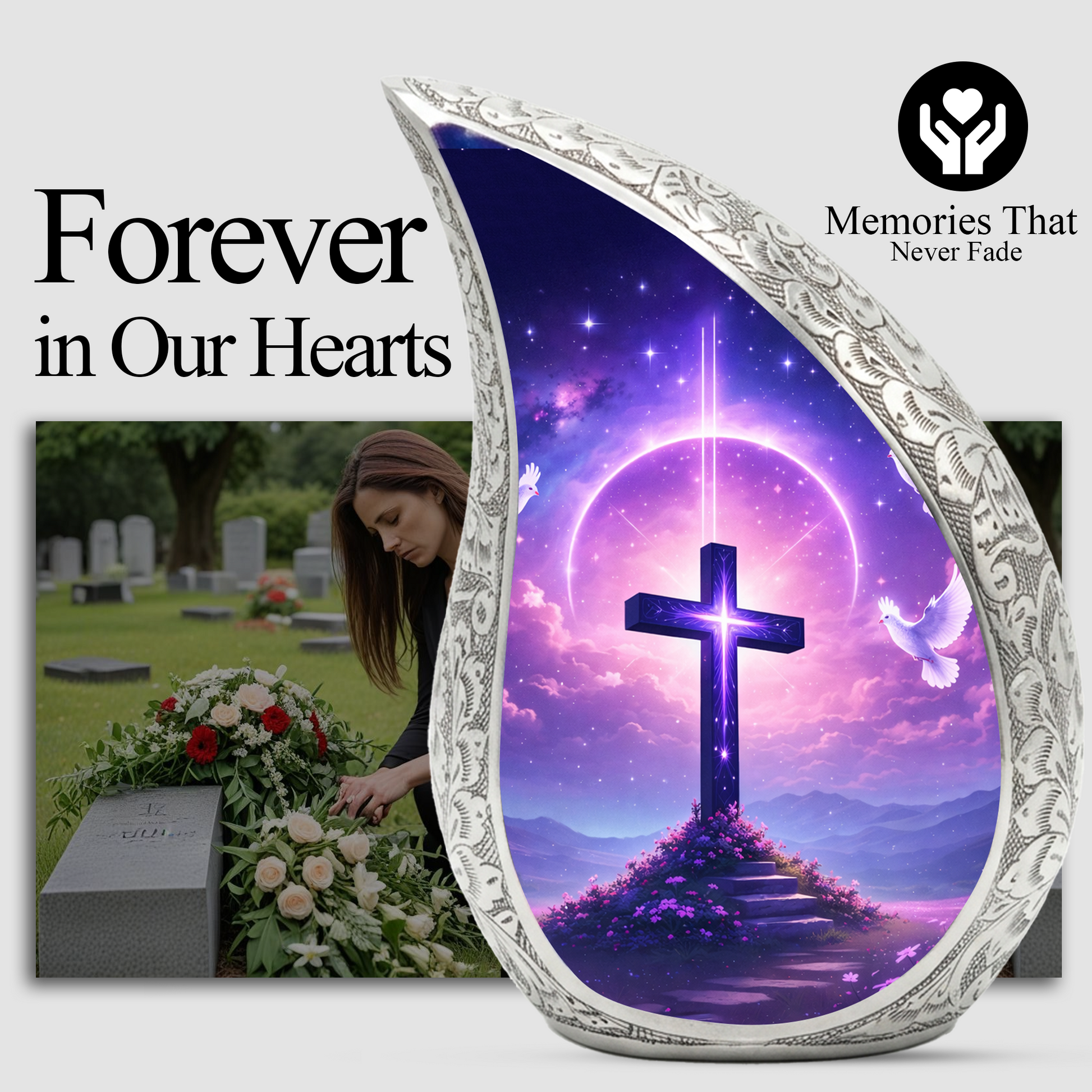 Purple Cross Christian Cremation Urn | Adult Ashes Urn