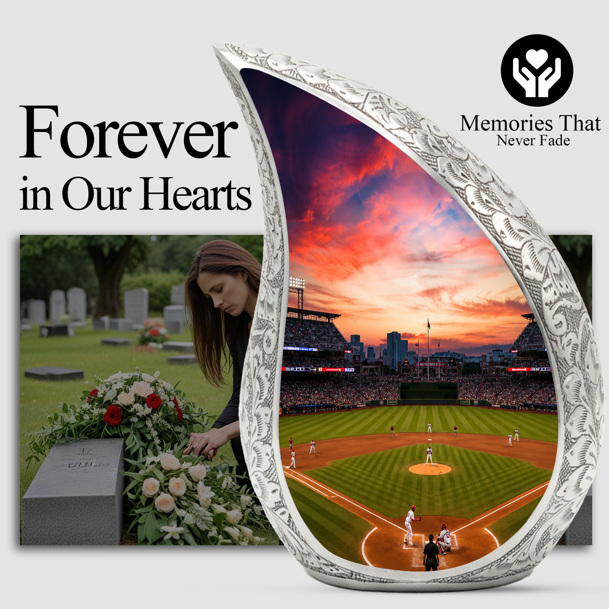Baseball Stadium Memorial Urn For Ashes – Sunset Baseball Cremation Urn For Men