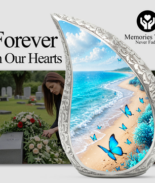 Blue Butterfly Beach Memorial Urn – Peaceful Ocean Cremation Urn for Ashes