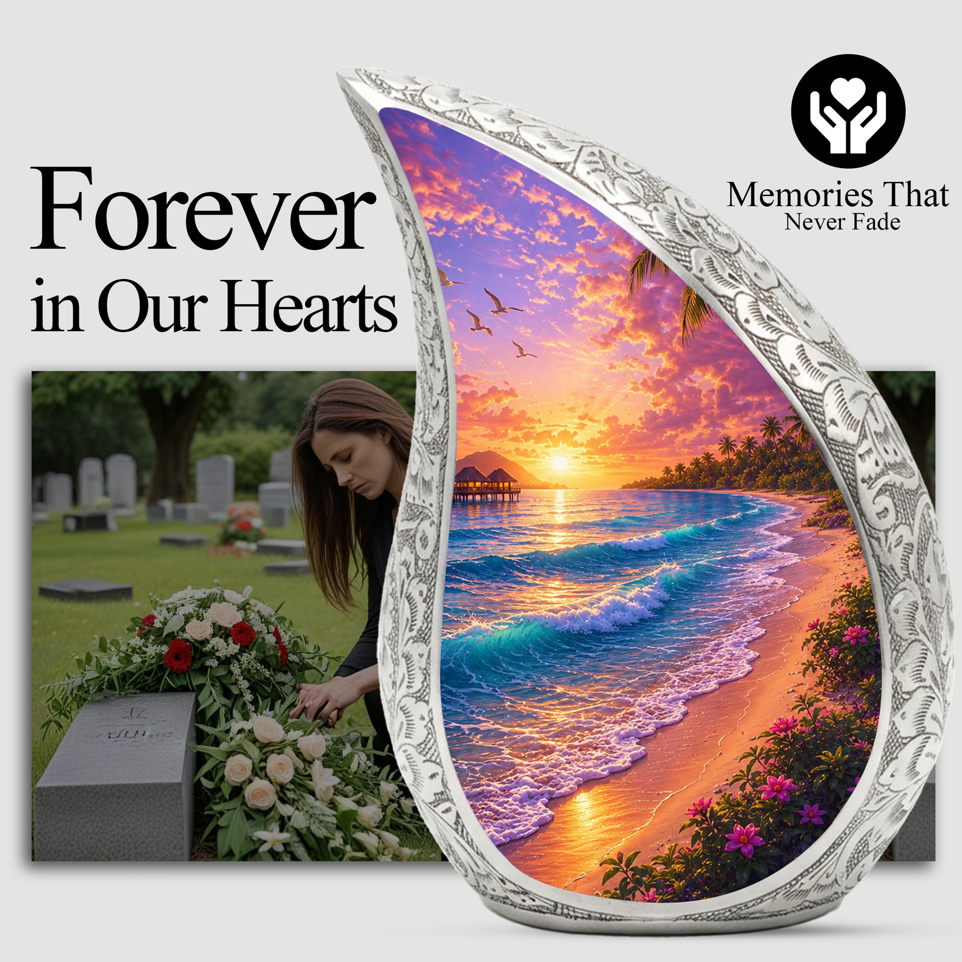 Beach Paradise Adult Cremation Urn – Decorative Ashes Container for Loved Ones