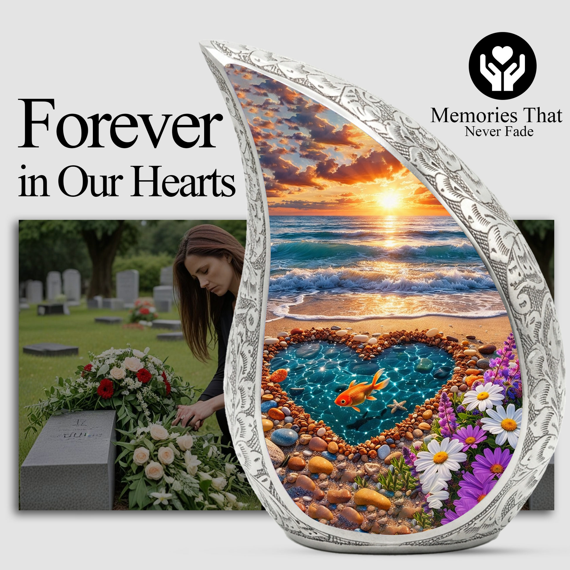 Ocean Sunset Heart Cremation Urn | Memorial Urn for Ashes