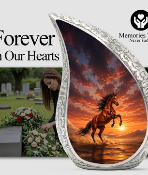 Running Horse Memorial Urn For Ashes – Sunset Stallion Cremation Urn For Men & Women