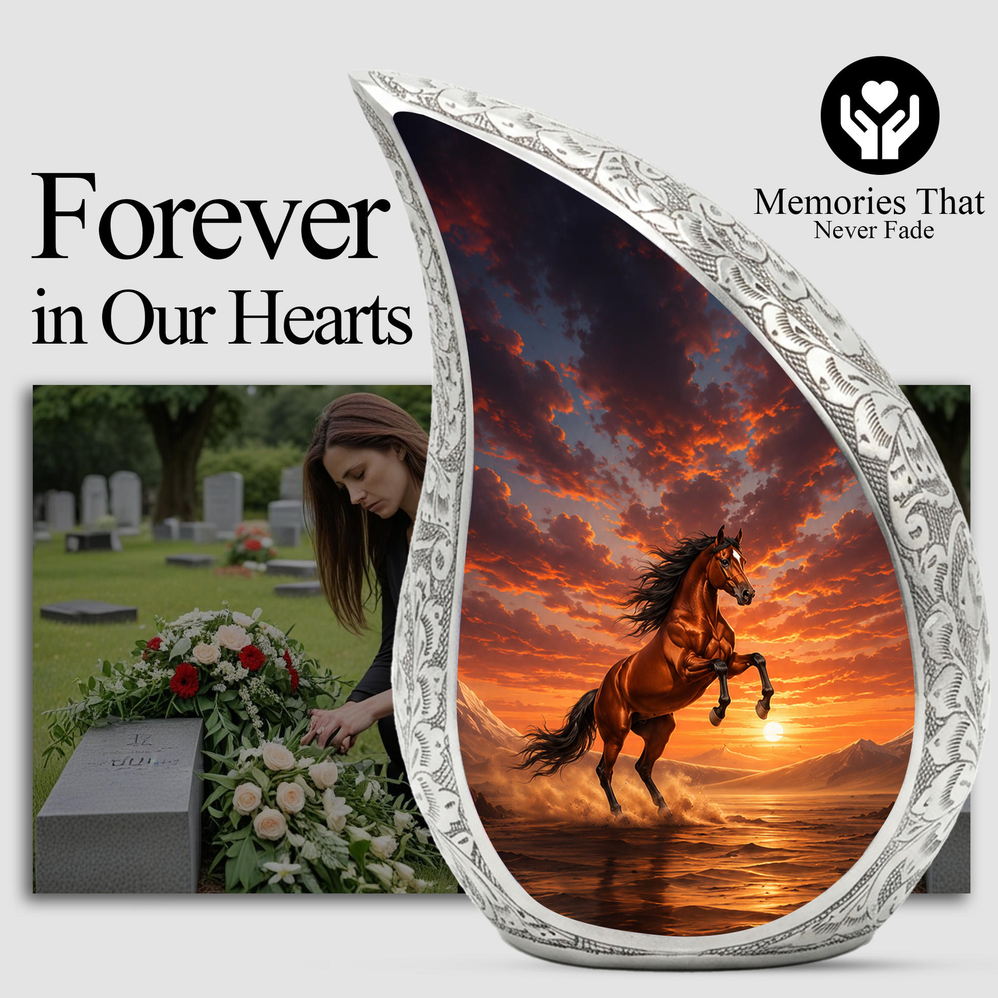 Running Horse Memorial Urn For Ashes – Sunset Stallion Cremation Urn For Men & Women