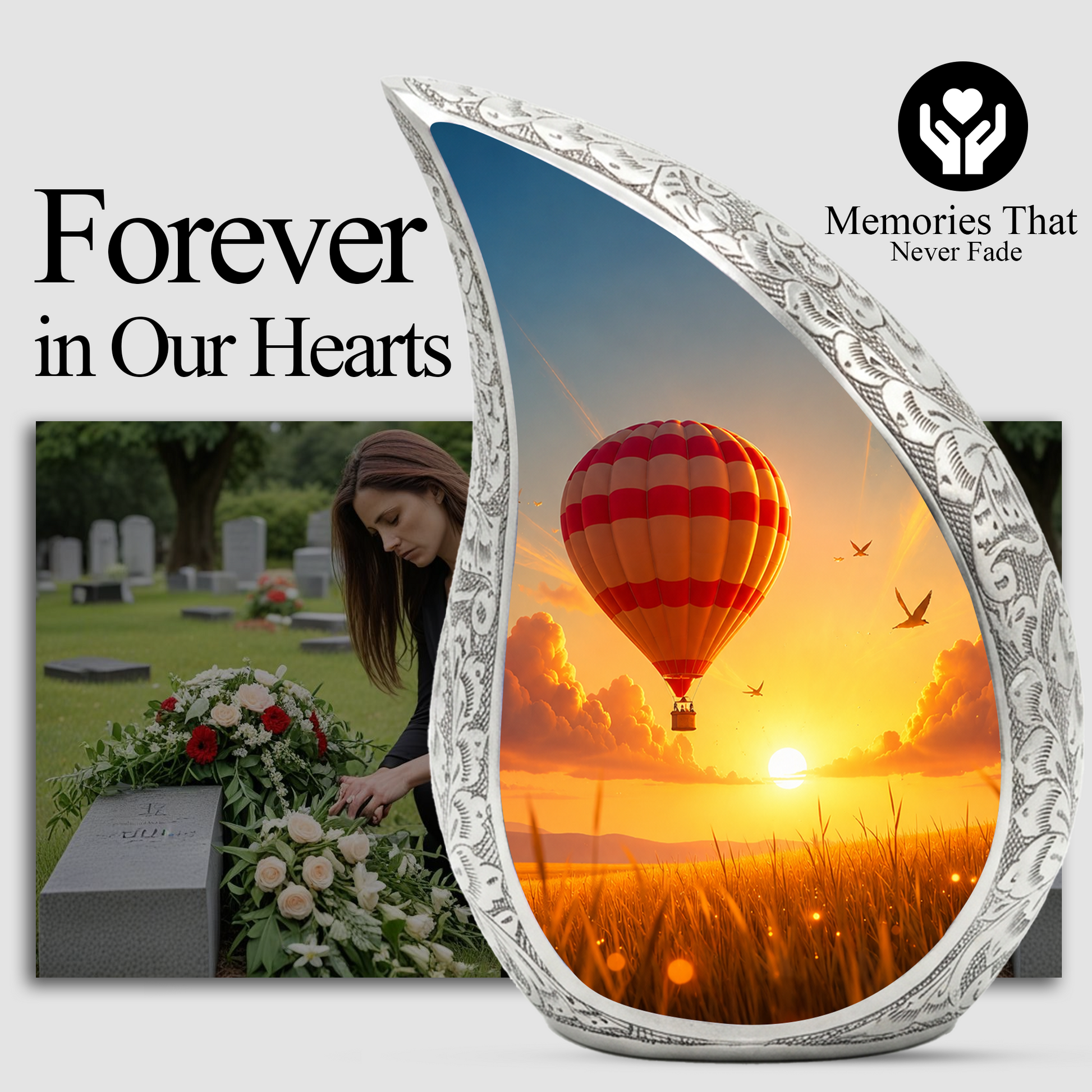 Hot Air Balloon Memorial Urn For Ashes – Sunset Sky Cremation Urn For Men & Women